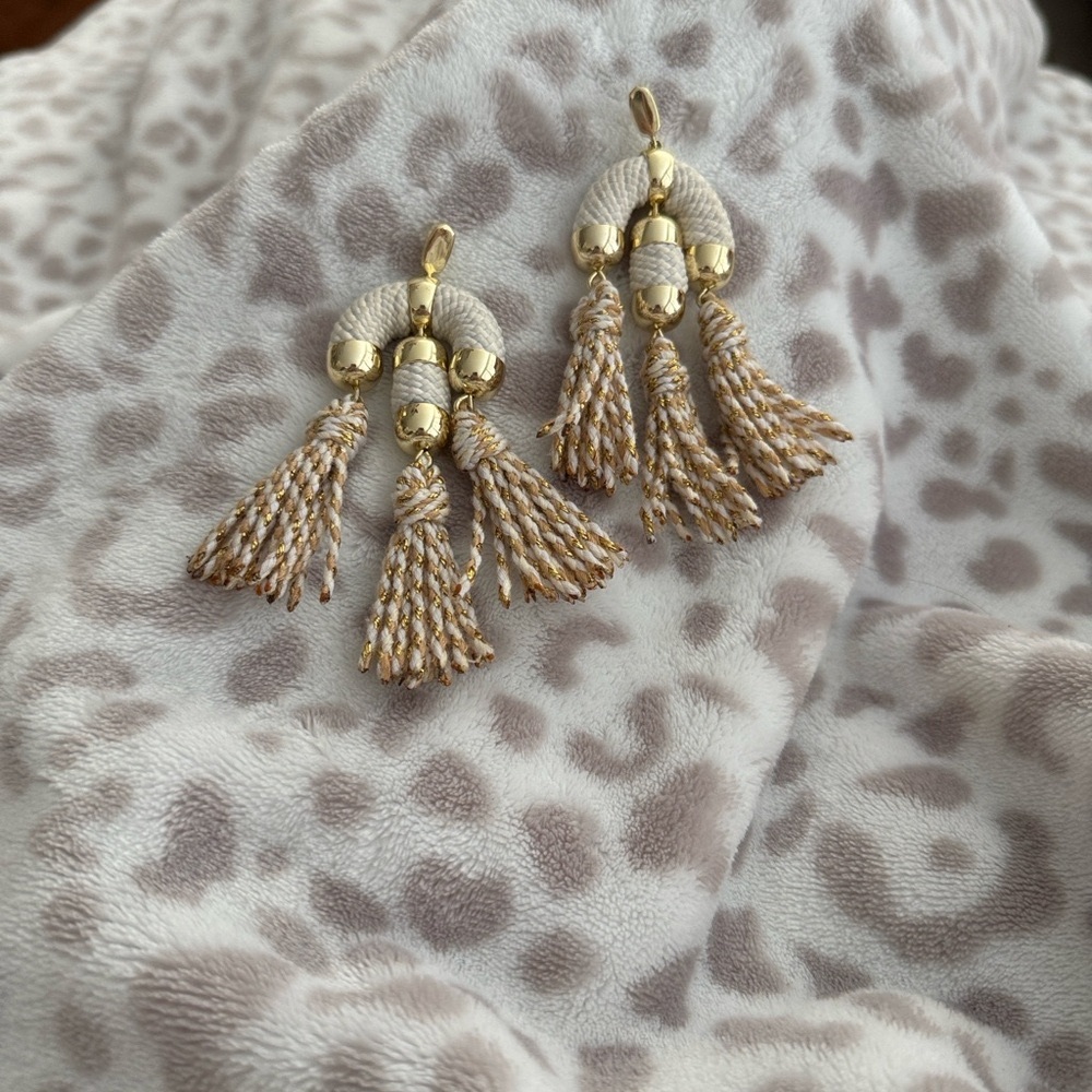 Kendra Scott Gold and Cream Tassel Earrings